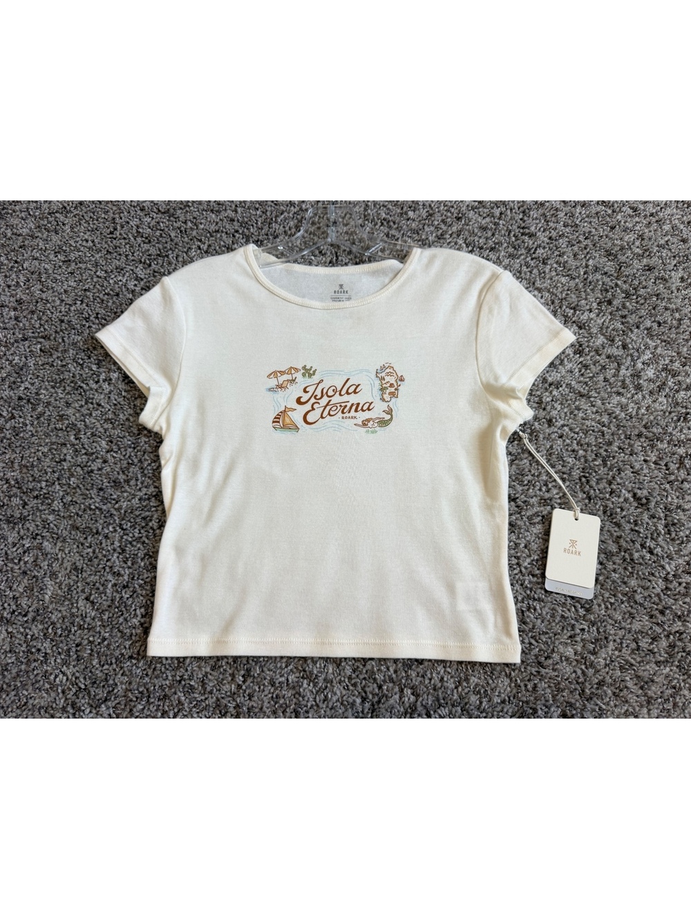 Roark NWT Short Sleeve 100% Cotton Graphic Cream "Isola Eterna" T-Shirt Size S